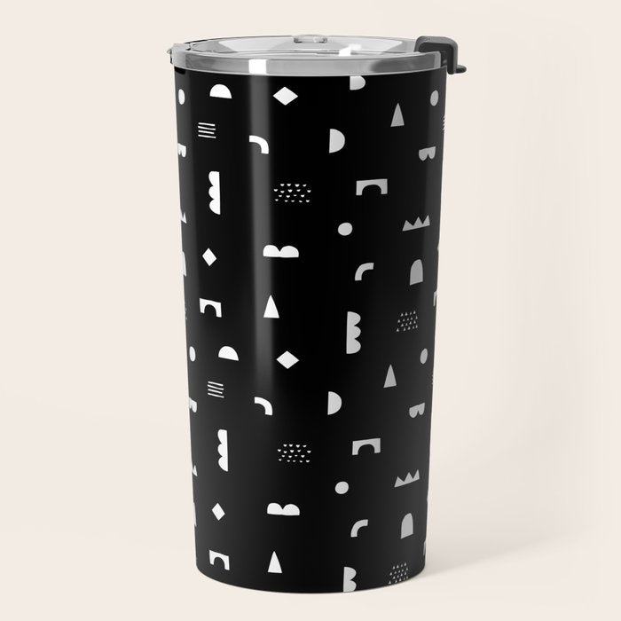 Black and white abstract organic shape pattern Travel Mug Gallery Image 2