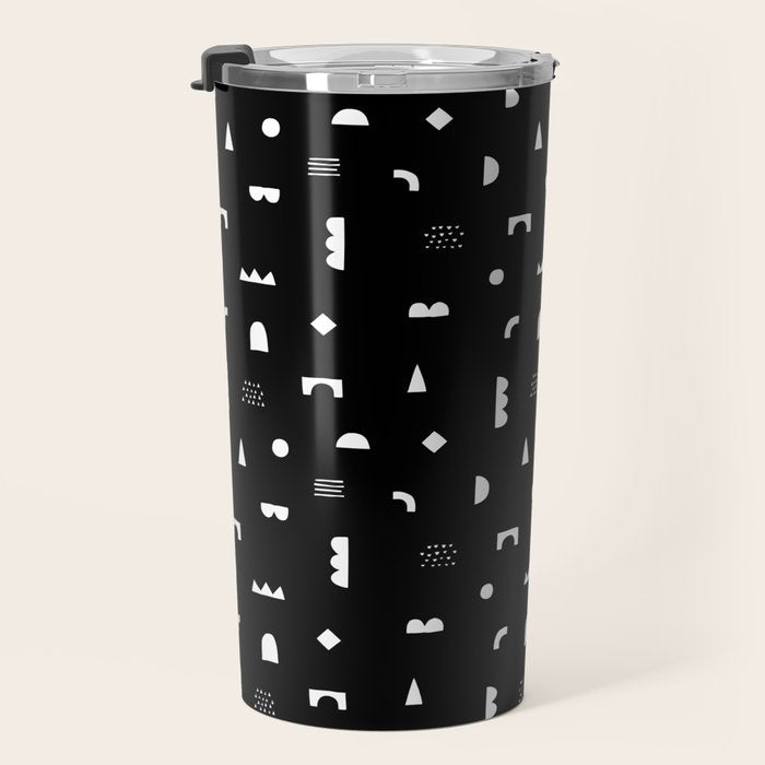 Black and white abstract organic shape pattern Travel Mug Gallery Image 3