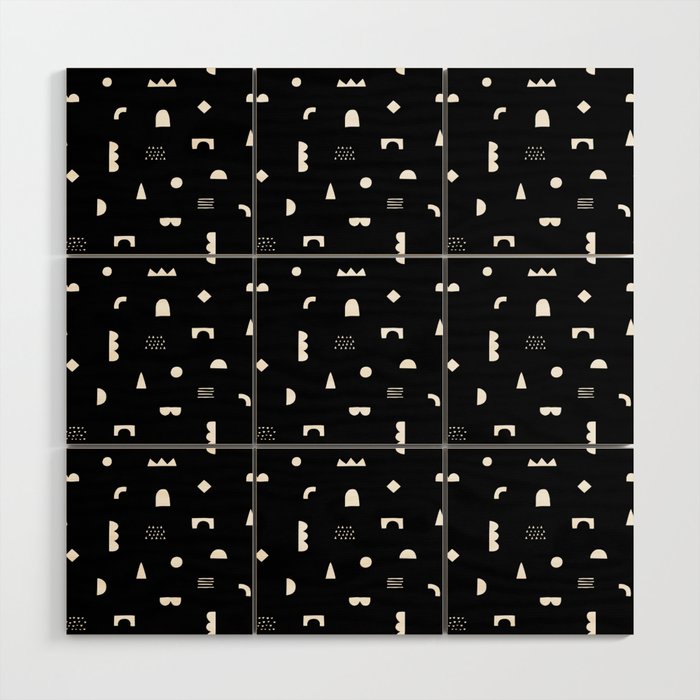 Black and white abstract organic shape pattern Wood Wall Art Gallery Image 1