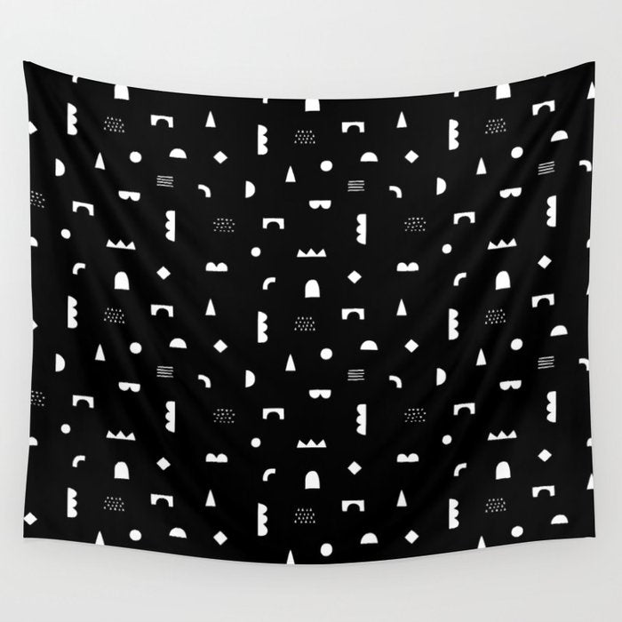 Black and white abstract organic shape pattern Wall Tapestry Gallery Image 1