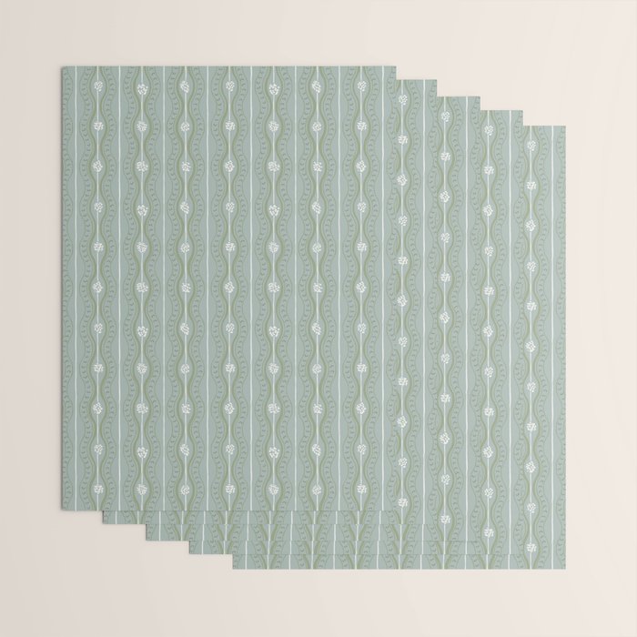 Wavy lines and tiny blooms - dusty mint sage green and cream stripes pattern Wrapping Paper Gallery Image 3