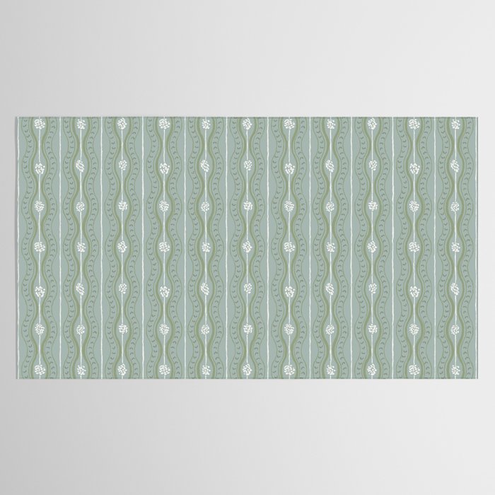 Wavy lines and tiny blooms - dusty mint sage green and cream stripes pattern Tablecloth Gallery Image 2