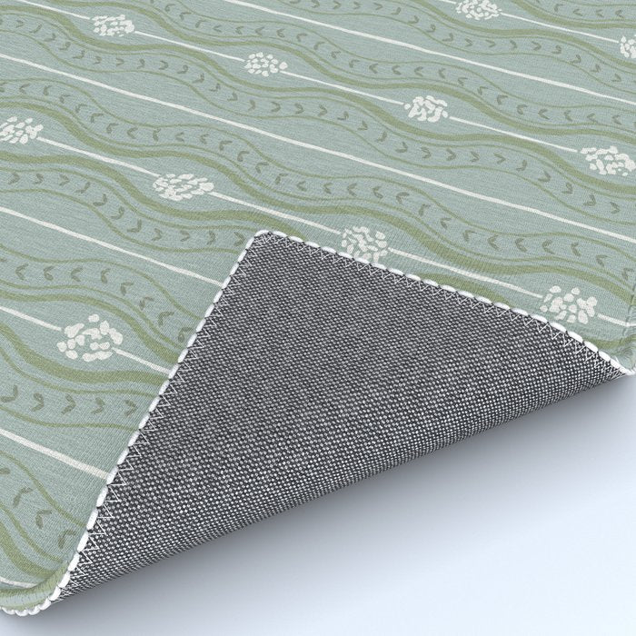 Wavy lines and tiny blooms - dusty mint sage green and cream stripes pattern Rug Gallery Image 4