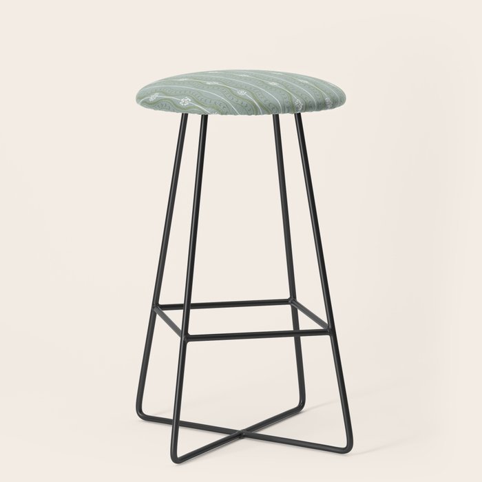 Wavy lines and tiny blooms - dusty mint sage green and cream stripes pattern Stool Gallery Image 1