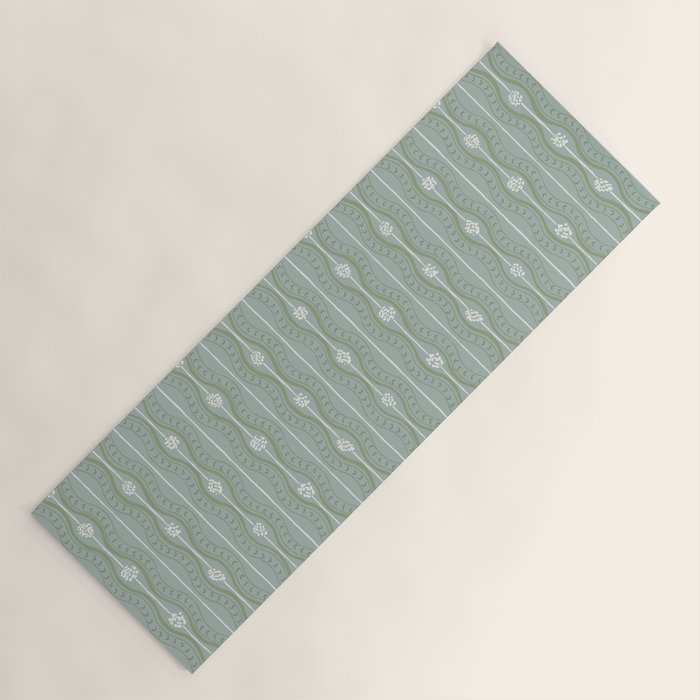 Wavy lines and tiny blooms - dusty mint sage green and cream stripes pattern Yoga Mat Gallery Image 1