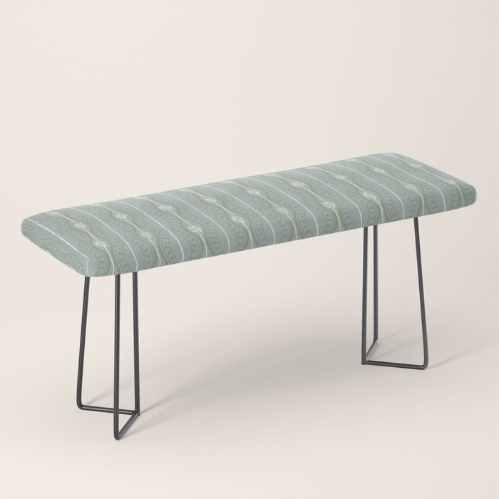 Wavy lines and tiny blooms - dusty mint sage green and cream stripes pattern Bench Gallery Image 1
