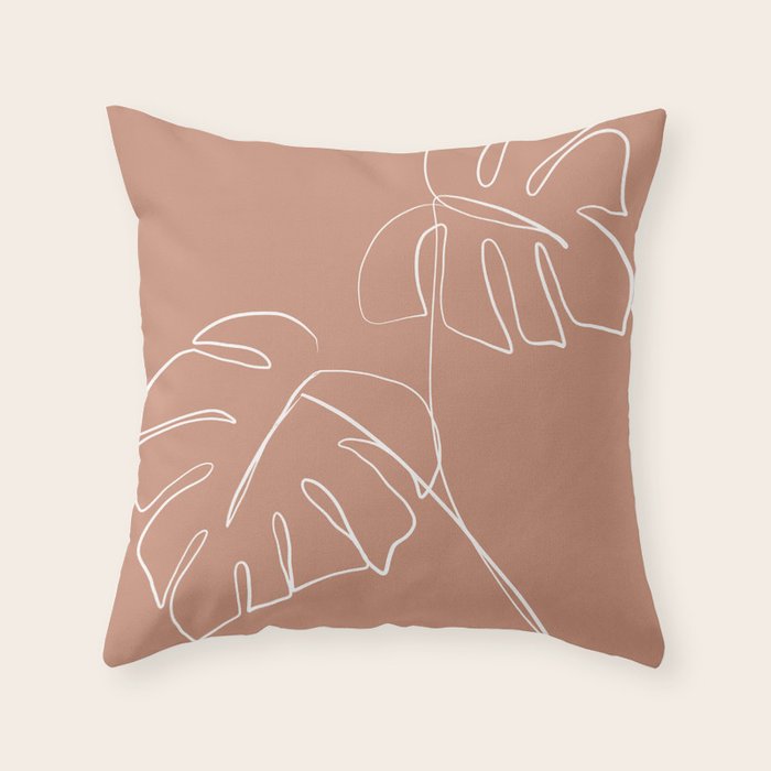 Monstera minimal - earth Throw Pillow Gallery Image 1