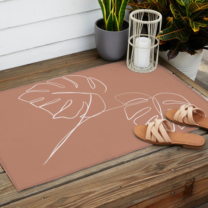 Monstera minimal - earth Outdoor Rug Gallery Image 2