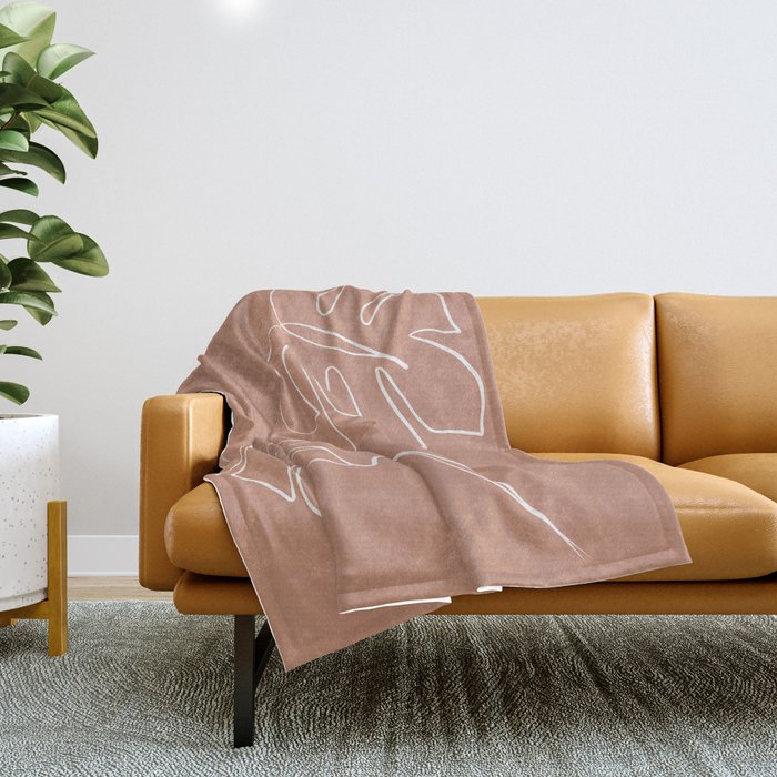 Monstera minimal - earth Throw Blanket Gallery Image 1