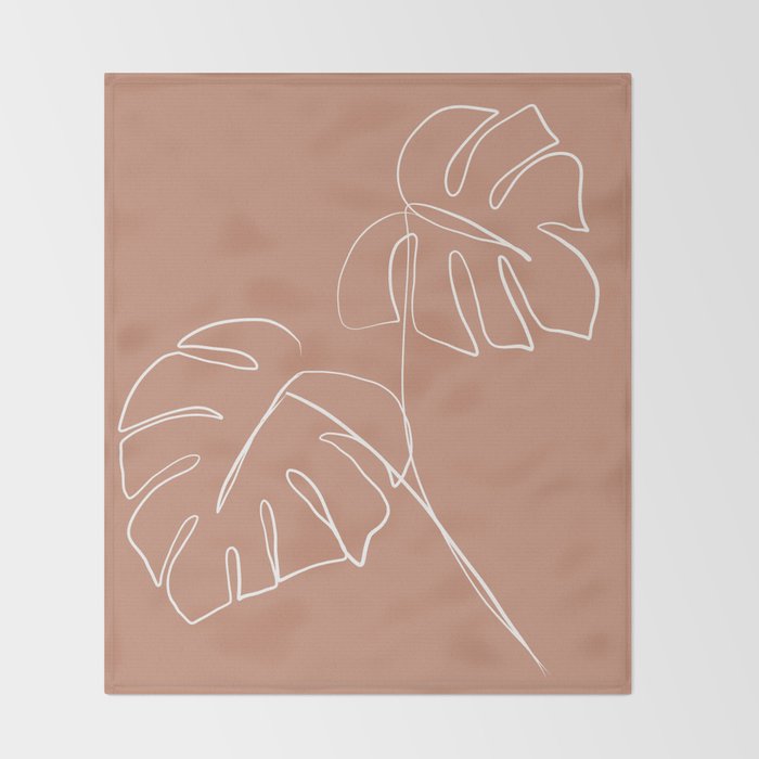 Monstera minimal - earth Throw Blanket Gallery Image 2