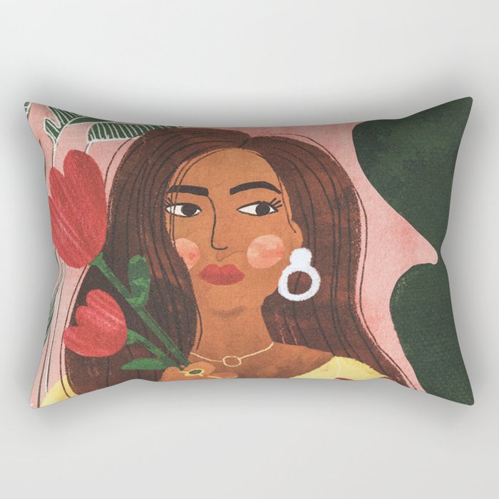 Lady with Tulip Rectangular Pillow Gallery Image 1