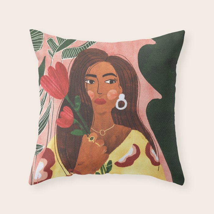 Lady with Tulip Throw Pillow Gallery Image 1