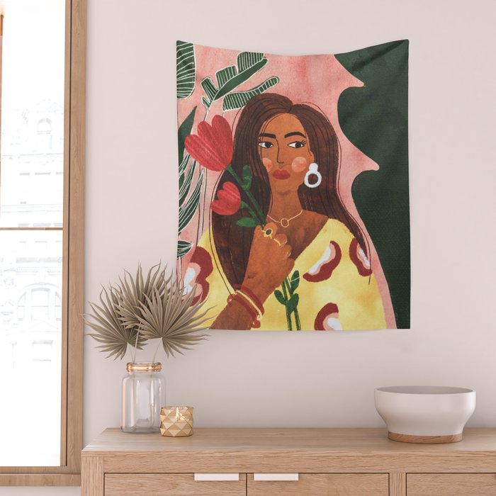 Lady with Tulip Wall Tapestry Gallery Image 2