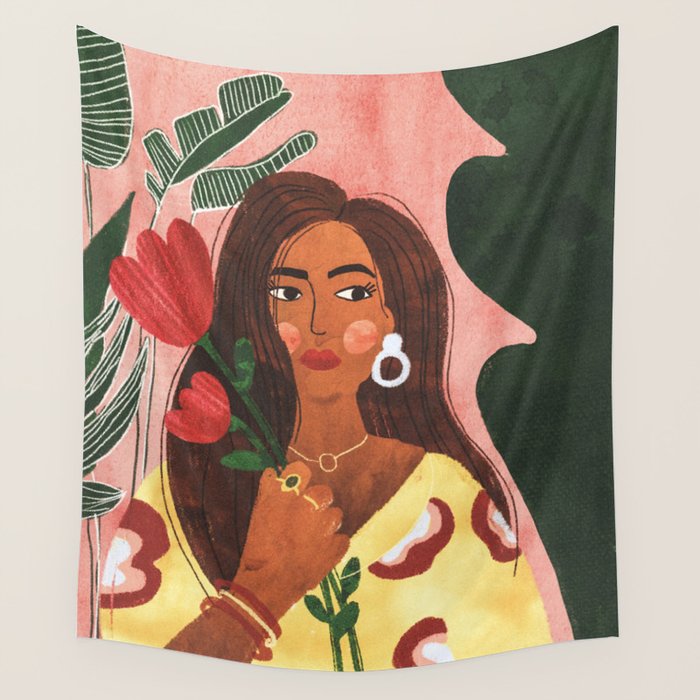 Lady with Tulip Wall Tapestry Gallery Image 4