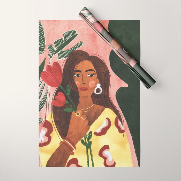 Lady with Tulip Wrapping Paper Gallery Image 1