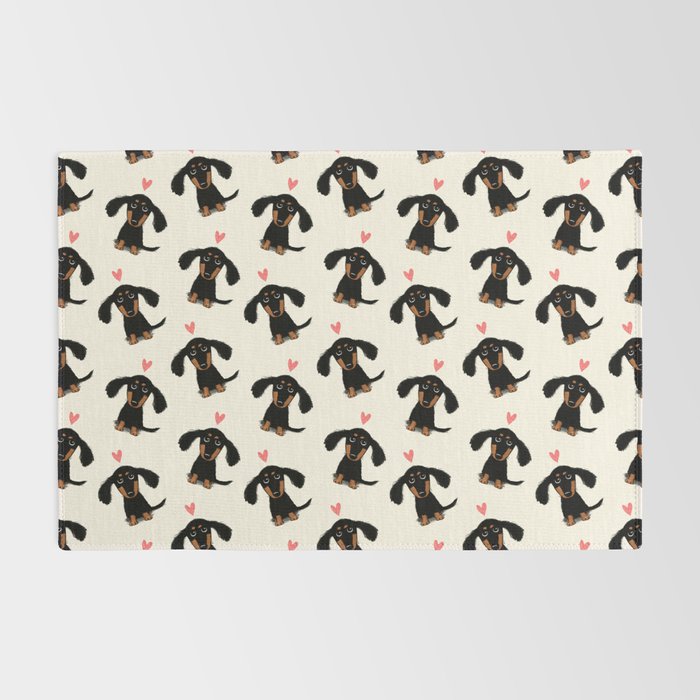 Dachshund Love | Cute Longhaired Black and Tan Wiener Dog Rug Gallery Image 2
