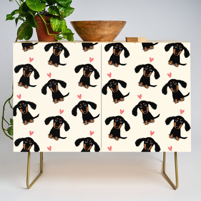 Dachshund Love | Cute Longhaired Black and Tan Wiener Dog Credenza Gallery Image 1