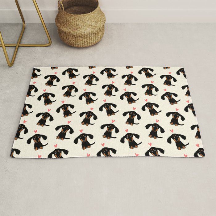 Dachshund Love | Cute Longhaired Black and Tan Wiener Dog Rug Gallery Image 1