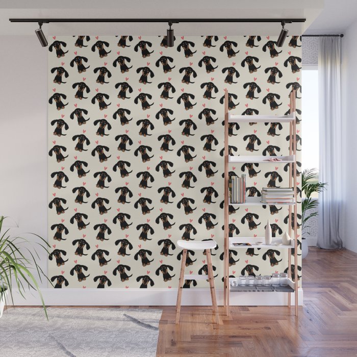Dachshund Love | Cute Longhaired Black and Tan Wiener Dog Wall Mural Gallery Image 1