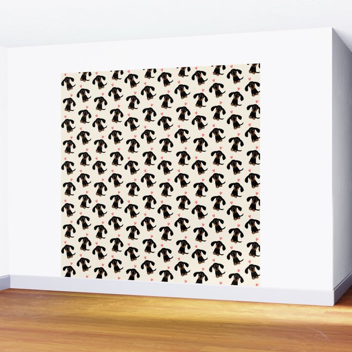 Dachshund Love | Cute Longhaired Black and Tan Wiener Dog Wall Mural Gallery Image 2