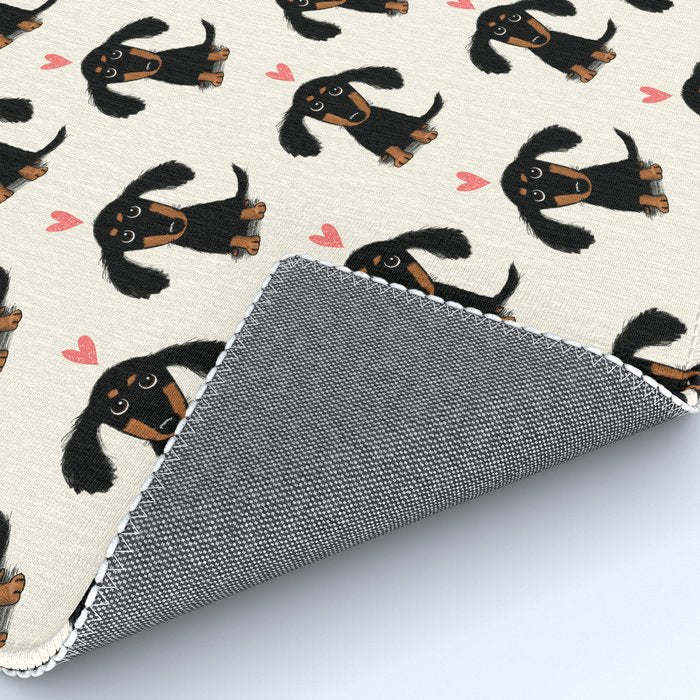 Dachshund Love | Cute Longhaired Black and Tan Wiener Dog Rug Gallery Image 4
