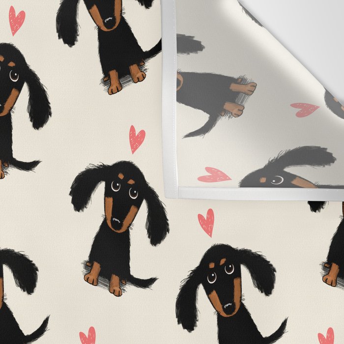 Dachshund Love | Cute Longhaired Black and Tan Wiener Dog Wall Tapestry Gallery Image 3