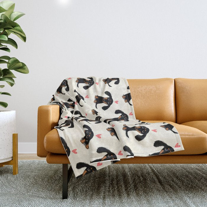 Dachshund Love | Cute Longhaired Black and Tan Wiener Dog Throw Blanket Gallery Image 1