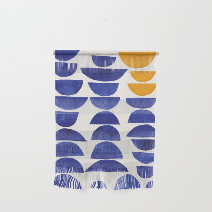 'Sunset Eyes' Mid Century Modern Minimalist Paper Collage Semicircles Blue Yellow Colors Wall Hanging Gallery Image 1