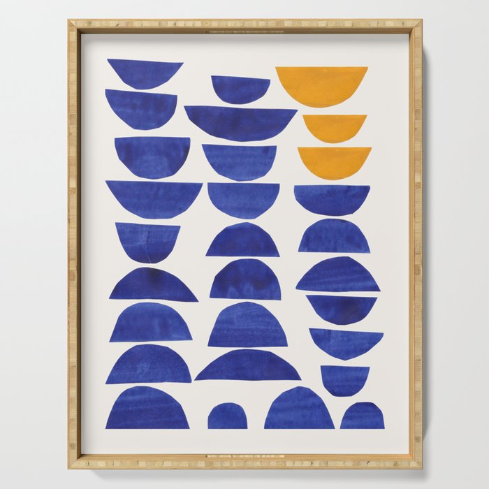 'Sunset Eyes' Mid Century Modern Minimalist Paper Collage Semicircles Blue Yellow Colors Serving Tray Gallery Image 1