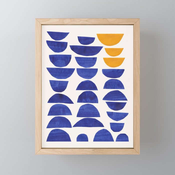 'Sunset Eyes' Mid Century Modern Minimalist Paper Collage Semicircles Blue Yellow Colors Mini Art Print Gallery Image 1