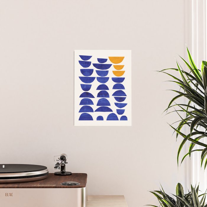 'Sunset Eyes' Mid Century Modern Minimalist Paper Collage Semicircles Blue Yellow Colors Poster Gallery Image 2