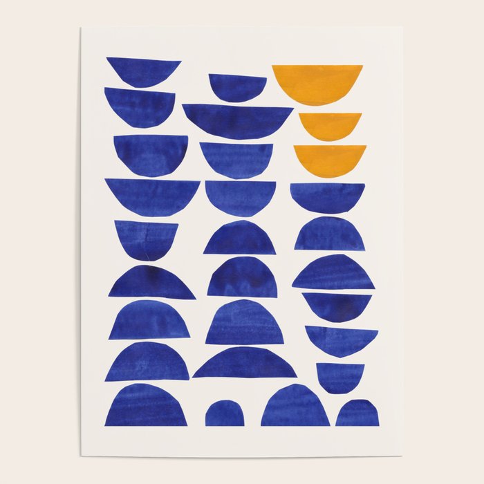 'Sunset Eyes' Mid Century Modern Minimalist Paper Collage Semicircles Blue Yellow Colors Poster Gallery Image 4