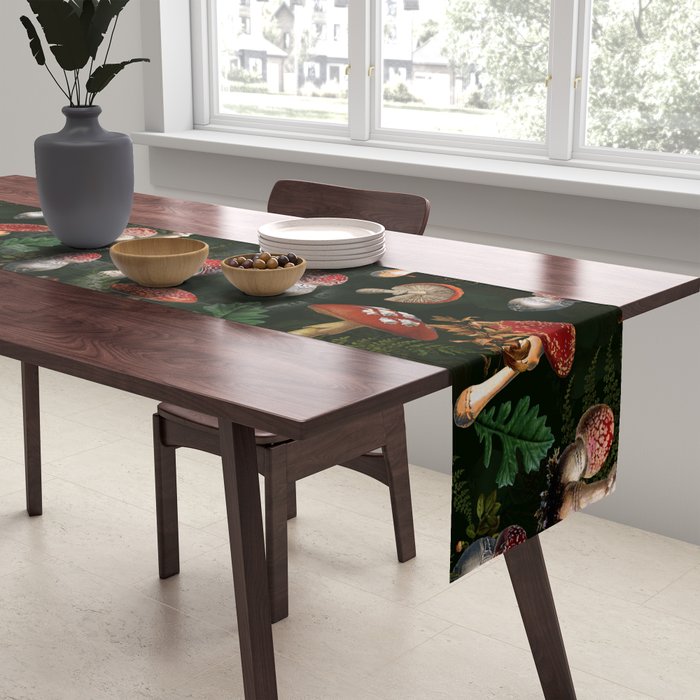 Vintage Dark Night Mushroom Forest Table Runner Gallery Image 2