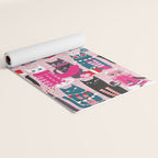 Feline Christmas vibes // pastel pink background green fuchsia pink white and black kittens Yoga Mat Gallery Image 2