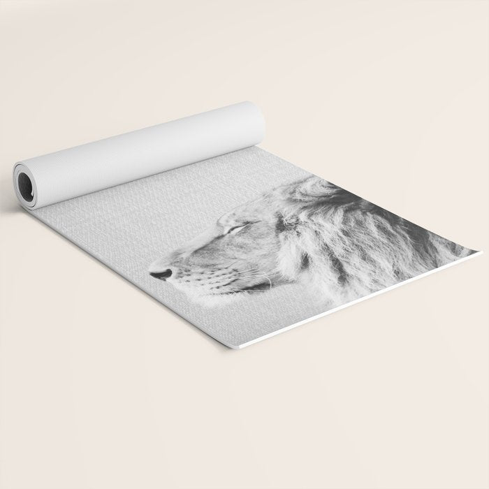 Lion Portrait - Black & White Yoga Mat Gallery Image 2