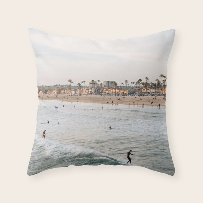 Surfing Newport Beach 01 Throw Pillow Gallery Image 1