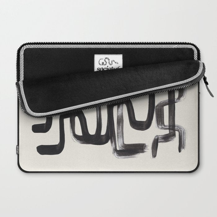 Mid Century Modern Minimalist Abstract Art Brush Strokes Black & White Ink Art Pipe Maze Laptop Sleeve Gallery Image 2