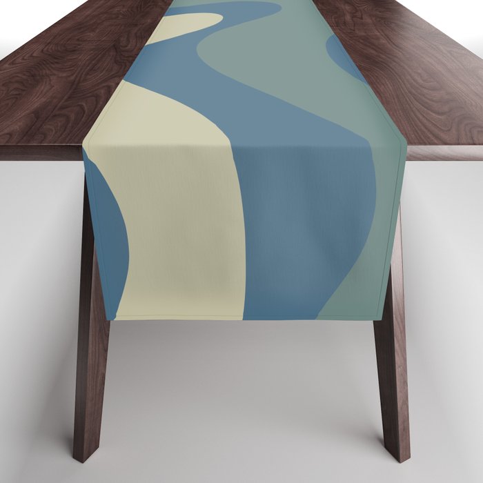 Modern Retro Liquid Swirl Abstract Pattern Square in Vintage Blue Table Runner Gallery Image 1
