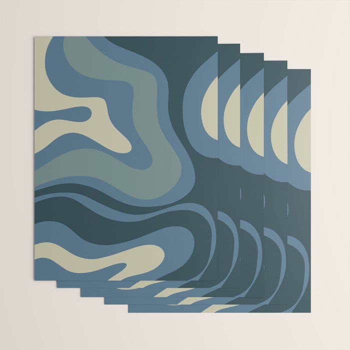 Modern Retro Liquid Swirl Abstract Pattern Square in Vintage Blue Wrapping Paper Gallery Image 3