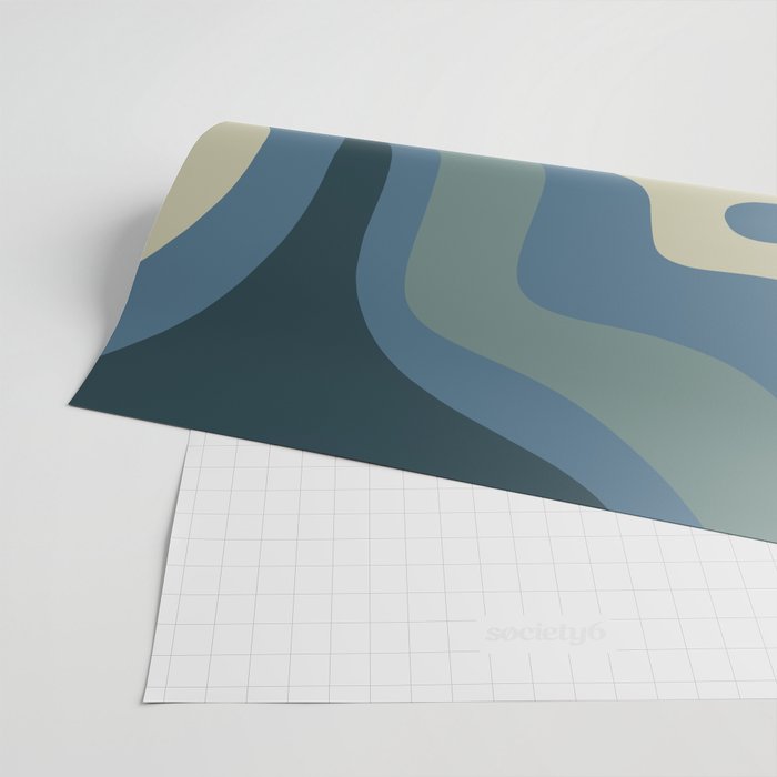 Modern Retro Liquid Swirl Abstract Pattern Square in Vintage Blue Wrapping Paper Gallery Image 2