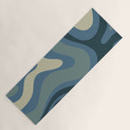 Modern Retro Liquid Swirl Abstract Pattern Square in Vintage Blue Yoga Mat Gallery Image 1