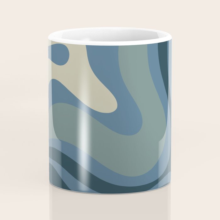 Modern Retro Liquid Swirl Abstract Pattern Square in Vintage Blue Coffee Mug Gallery Image 4