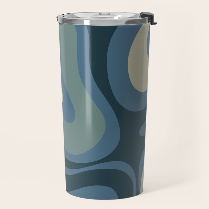 Modern Retro Liquid Swirl Abstract Pattern Square in Vintage Blue Travel Mug Gallery Image 2