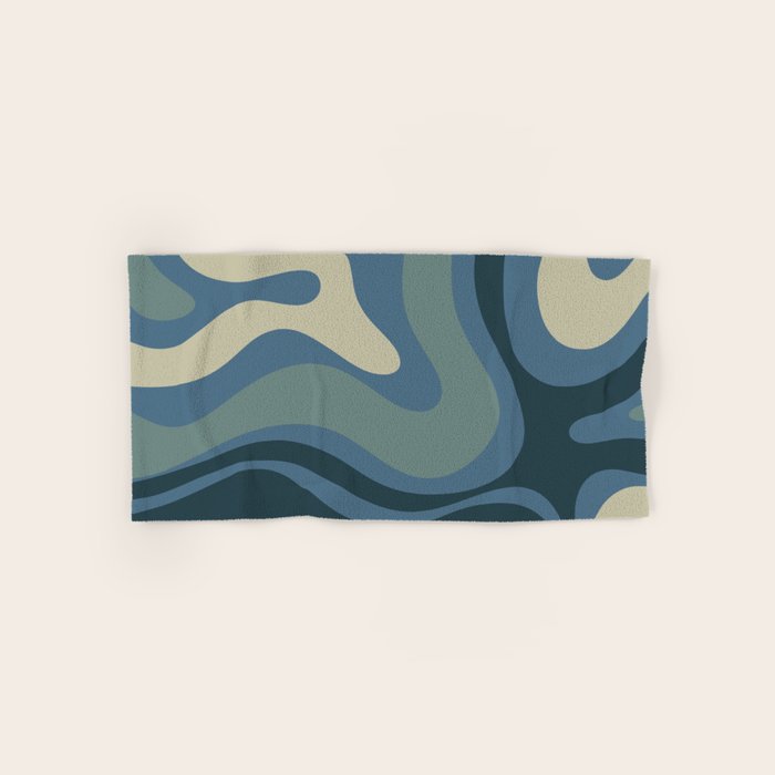 Modern Retro Liquid Swirl Abstract Pattern Square in Vintage Blue Bath Towel Gallery Image 1