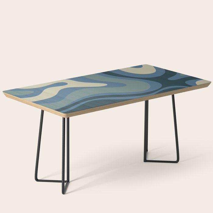 Modern Retro Liquid Swirl Abstract Pattern Square in Vintage Blue Coffee Table Gallery Image 1