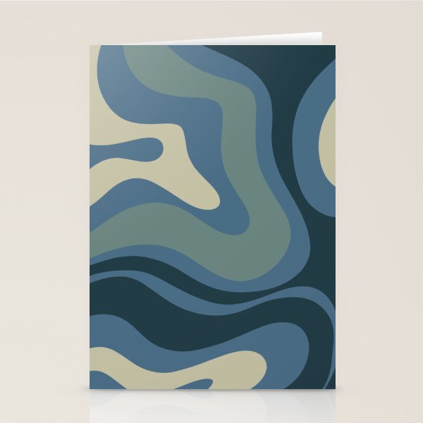 Modern Retro Liquid Swirl Abstract Pattern Square in Vintage Blue Stationery Card Gallery Image 1