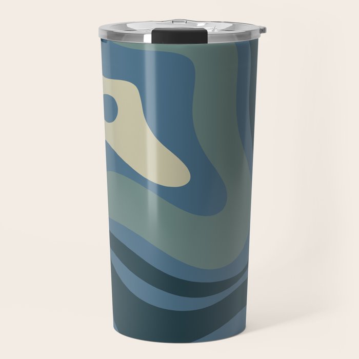 Modern Retro Liquid Swirl Abstract Pattern Square in Vintage Blue Travel Mug Gallery Image 1