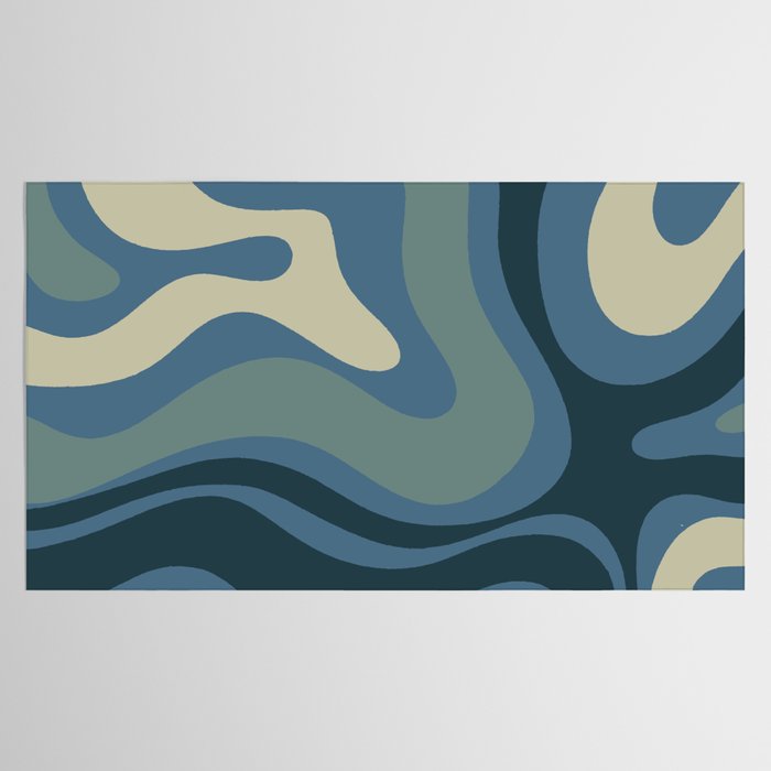 Modern Retro Liquid Swirl Abstract Pattern Square in Vintage Blue Tablecloth Gallery Image 2