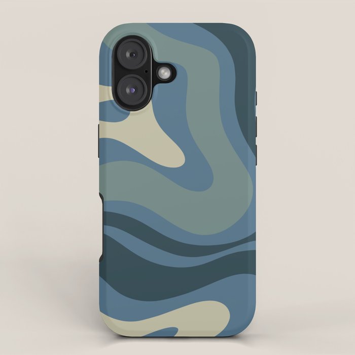 Modern Retro Liquid Swirl Abstract Pattern Square in Vintage Blue iPhone Case Gallery Image 1