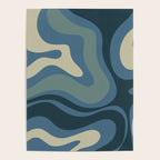 Modern Retro Liquid Swirl Abstract Pattern Square in Vintage Blue Poster Gallery Image 4